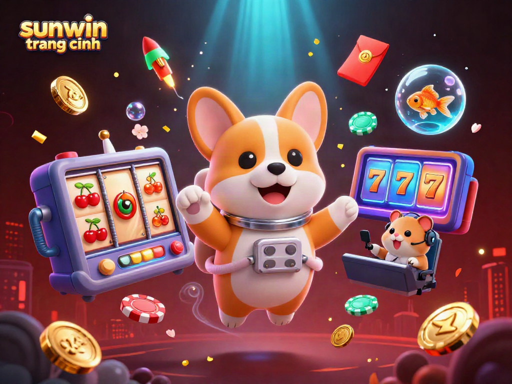 Engage in thrilling action at sunwin trang chính with a vibrant 3D casino scene featuring playful characters and game elements.