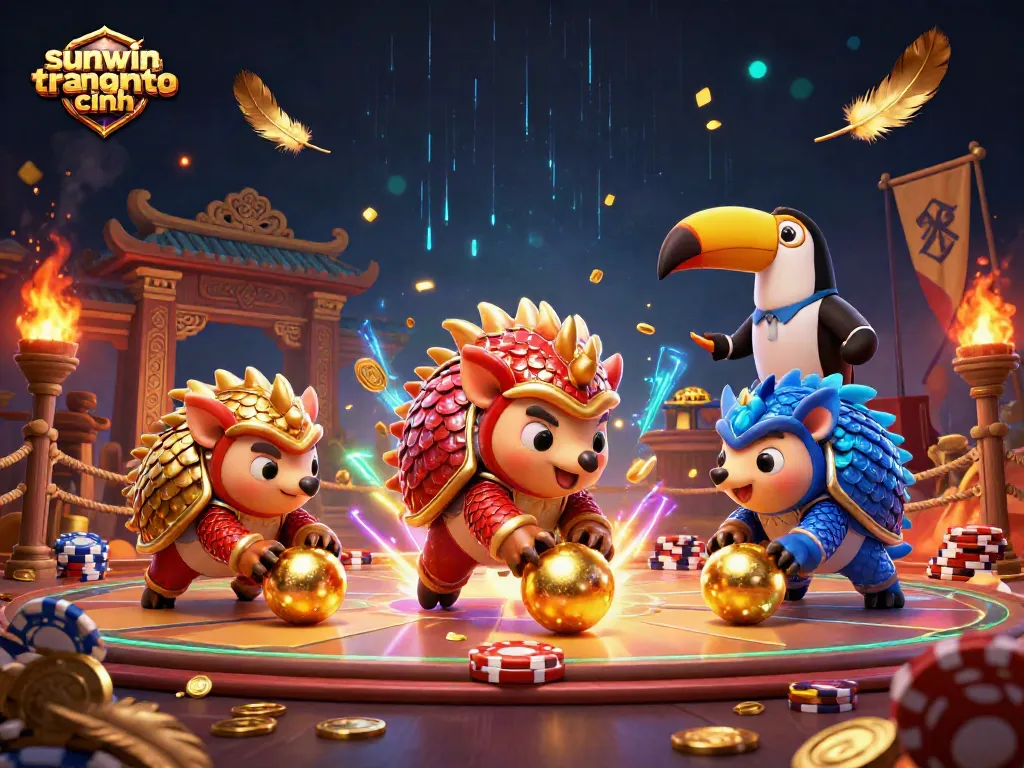 Experience sunwin trang chính excitement with colorful pangolins rolling through poker chips.