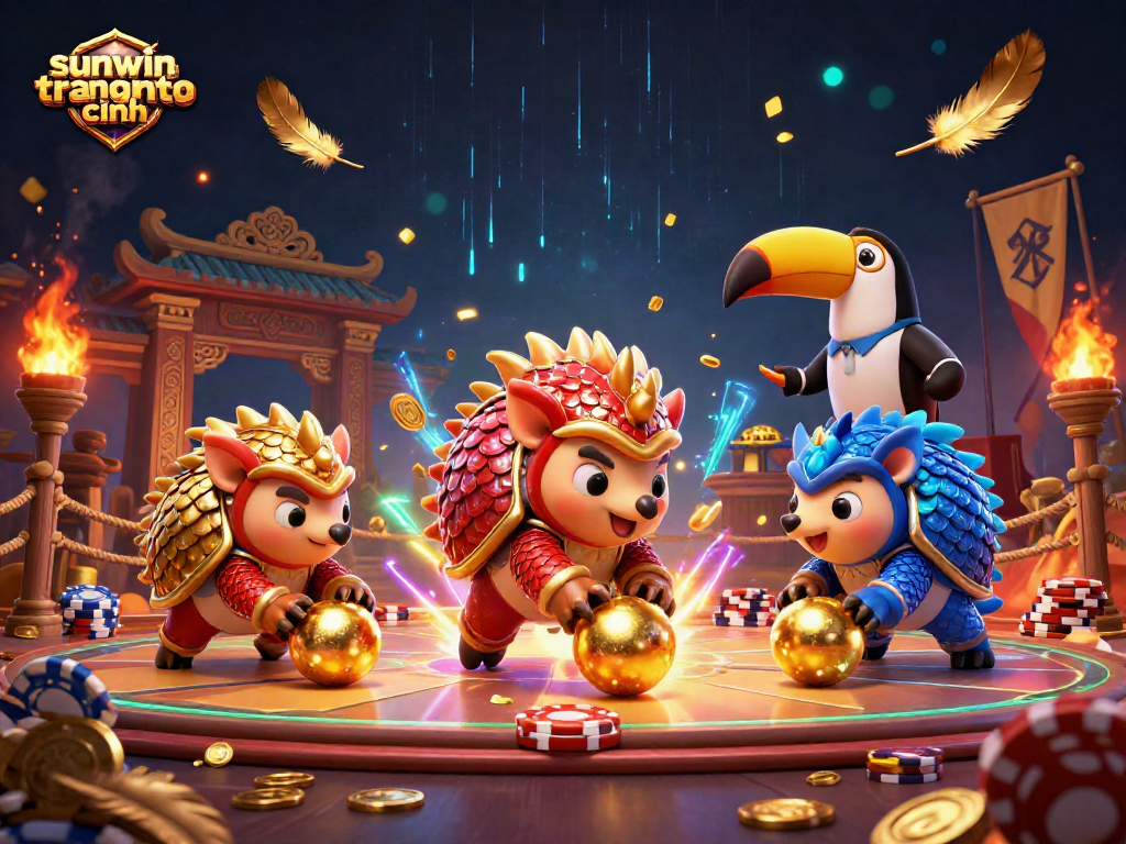 Experience sunwin trang chính excitement with colorful pangolins rolling through poker chips.
