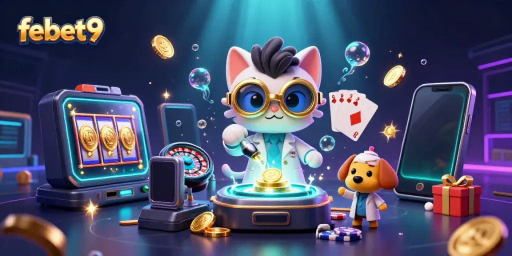 Experience the thrilling fun of febet9 with vibrant slot games and casino action in a dynamic scene.