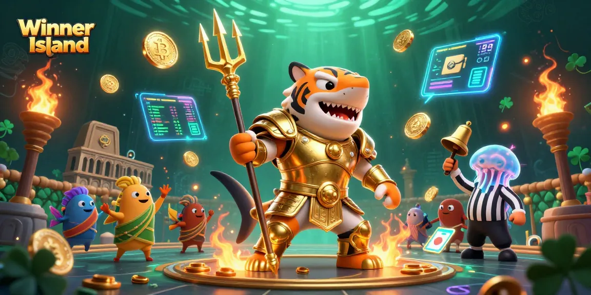 Experience thrilling gameplay at Winner Island with a shark in gladiator armor defeating rivals!