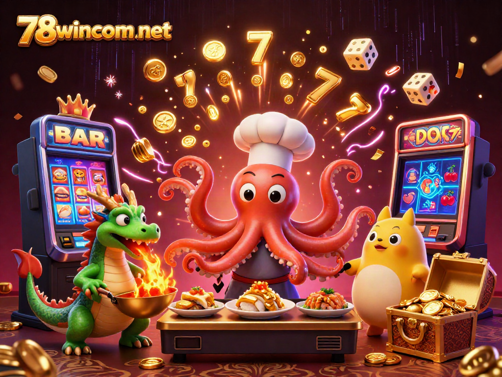 Experience the excitement of 78wincom net with a vibrant 3D casino scene showcasing dynamic characters and game elements.
