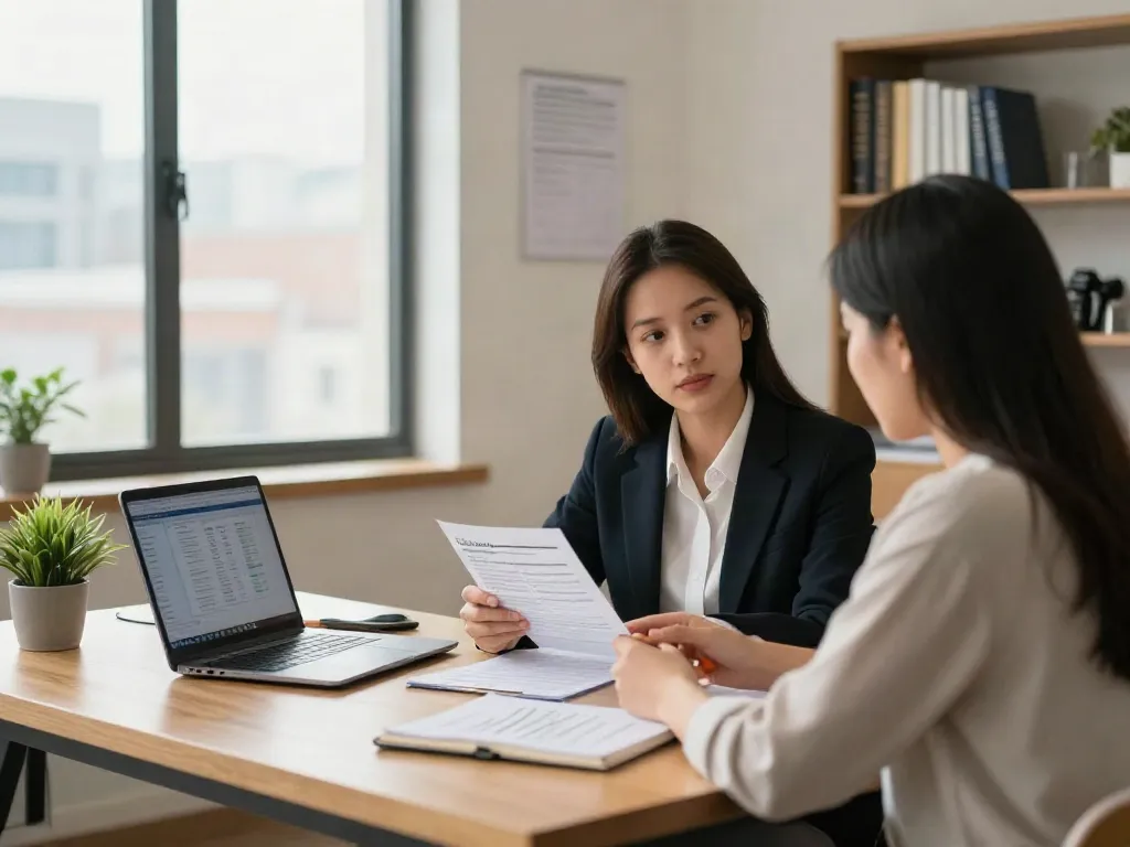 Financial advisor consulting with a client at https://red-deer.paydayloans-on.ca in a cozy office setting.