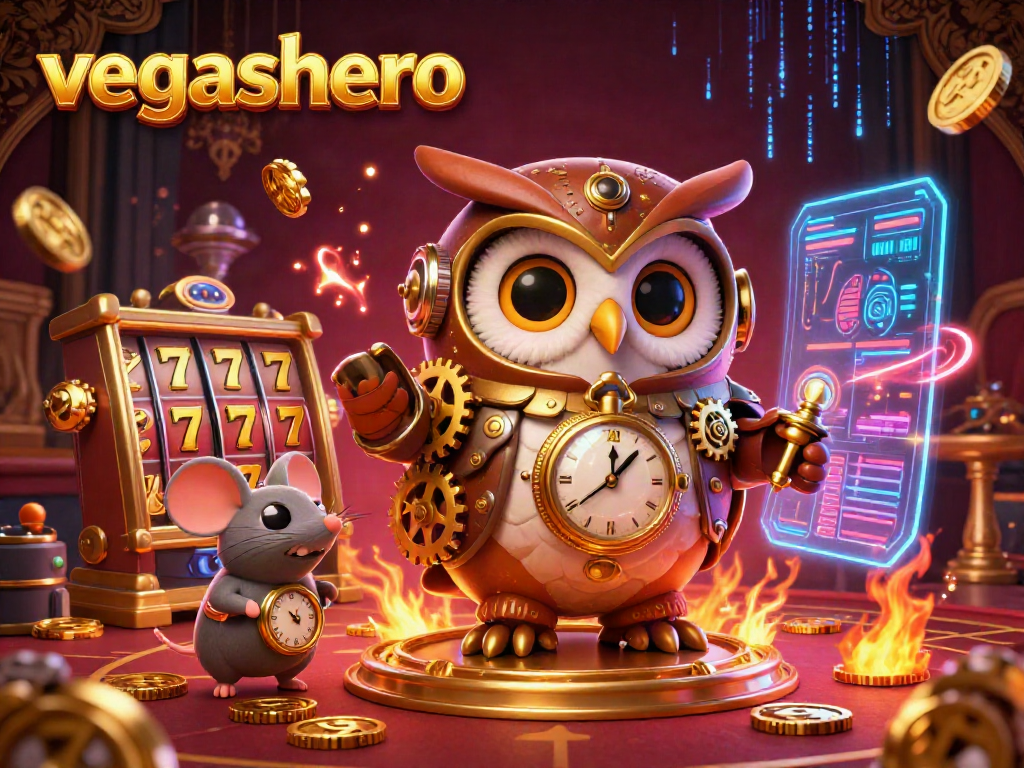 Players engage exciting slot games at vegashero casino, surrounded by vibrant steampunk characters and elements.
