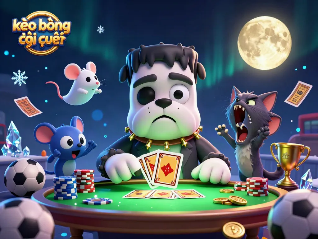 Engage with kèo bóng đá trực tuyến at a lively betting table featuring quirky cartoon characters.
