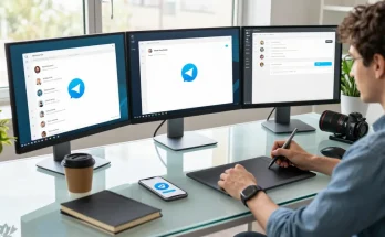 Download Telegram on sleek monitors in a modern digital workspace highlighting user-friendly chat features and notifications.