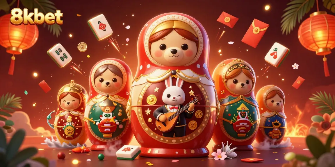Engage with 8kbet's vibrant casino atmosphere showcasing cartoon characters and festive elements.