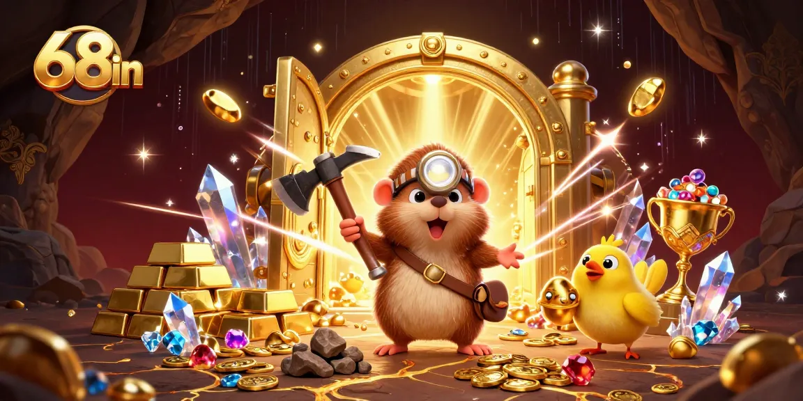 Experience thrilling wins in 68win's vibrant treasure-rich casino world filled with gems and gold.