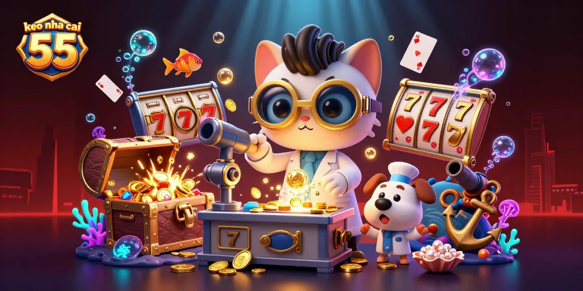 Engage in exciting gameplay with keo nha cai 55's interactive slot reels and vibrant characters!