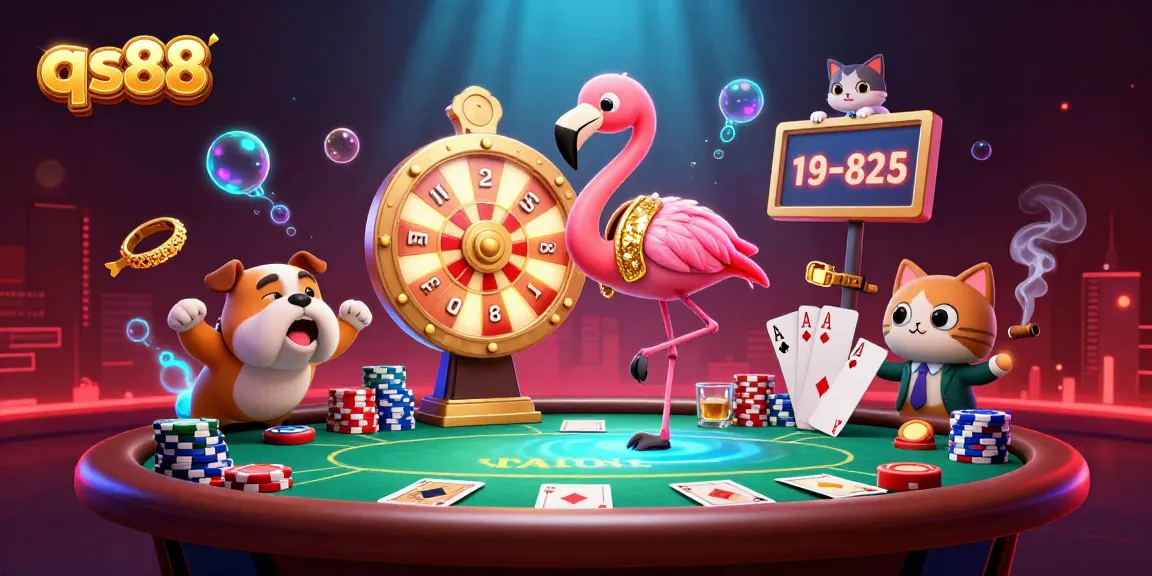 Experience excitement at qs88 with a vibrant game show host, bulldog contestant, and poker action.